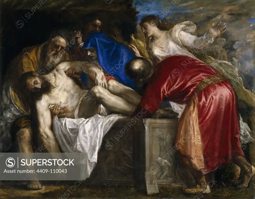 Vecellio di Gregorio Tiziano / 'The Burial of Christ', 1559, Italian School, Oil on canvas, 136 cm x 174,5 cm x 2,3 cm, P00440. Museum: MUSEO DEL PRADO, MADRID, SPAIN.