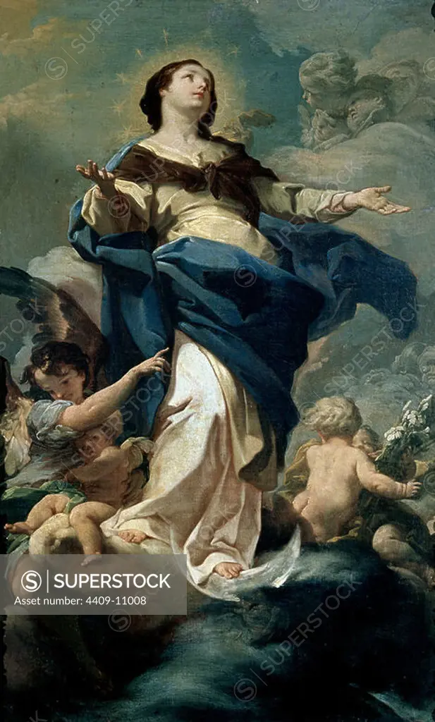 The Immaculate Conception - 18th century - oil on canvas - Italian Baroque. Author: CORRADO GIAQUINTO. Location: ACCADEMIA DI S. LUCA. Rome. ITALIA. VIRGIN MARY. VIRGEN DE LA ASUNCION.
