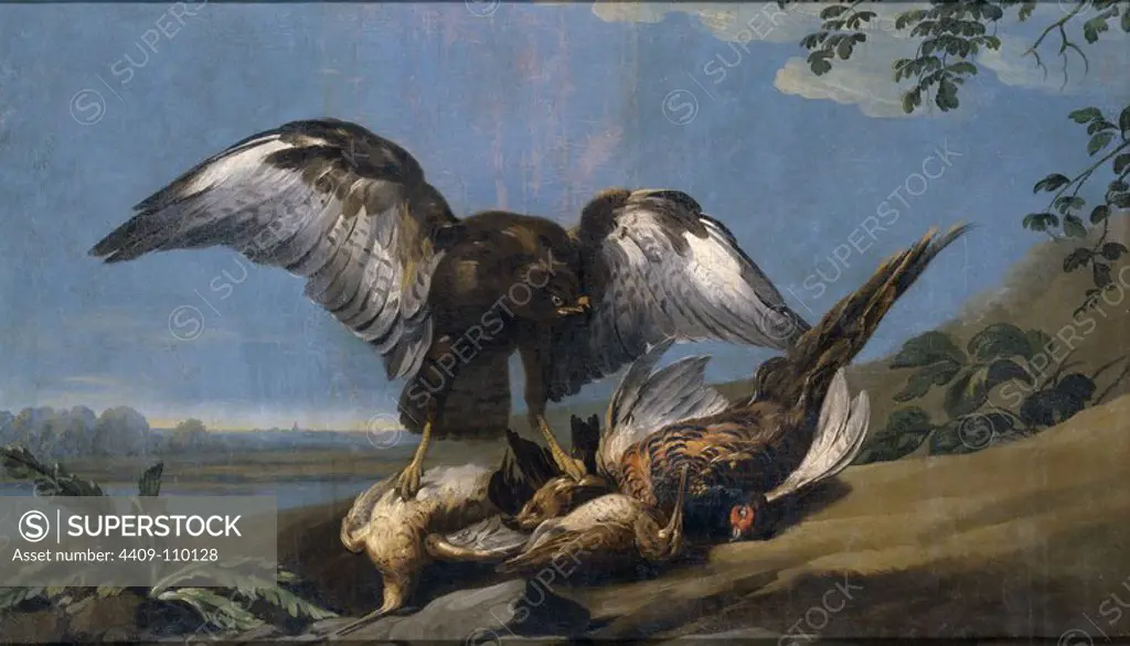José del Castillo / 'A Kite with a Group of Dead Birds', 1774, Spanish School, Oil on canvas, 91 cm x 155 cm, P03035. Museum: MUSEO DEL PRADO, MADRID, SPAIN.
