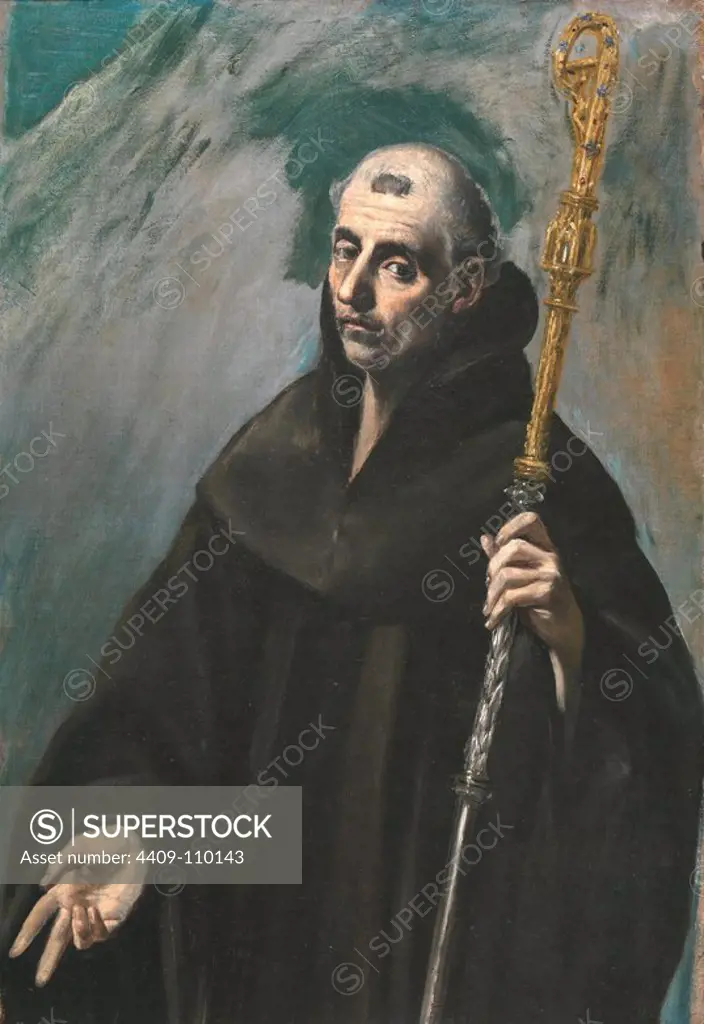 El Greco / 'Saint Benedict', 1577-1579, Spanish School, Oil on canvas, 116 cm x 81 cm, P00817. Museum: MUSEO DEL PRADO, MADRID, SPAIN.