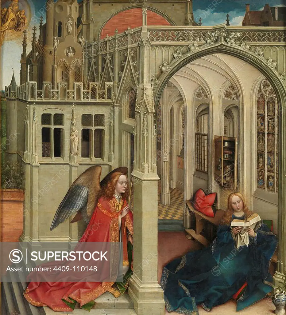 Robert Campin / 'The Annunciation', 1418-1419, Flemish School, Oil on panel, 76 cm x 70 cm, P01915. Museum: MUSEO DEL PRADO, MADRID, SPAIN.