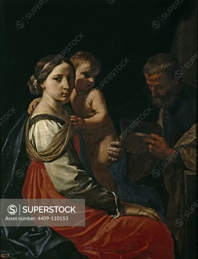 Simone Cantarini / 'The Holy Family', ca. 1645, Italian School, Oil on canvas, 75 cm x 55 cm, P00063. Museum: MUSEO DEL PRADO, MADRID, SPAIN. SAINT JOSEPH. CHILD JESUS. VIRGIN MARY.