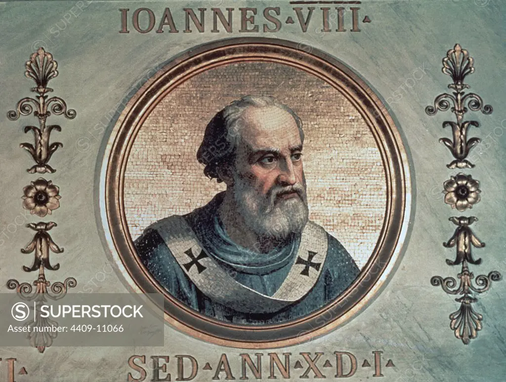 John VIII (Giovanni VIII), pope from 872 to 882. Rome, St. Paul basilica. Location: BASILICA DE SAN PABLO. Rome. ITALIA. JUAN VIII PAPA. PAPA JUAN VIII.