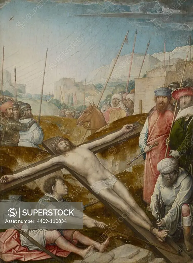 'Christ Nailed to the Cross', ca. 1496-1504, Oil on panel, 20 x 15 cm. Author: JUAN DE FLANDES. Location: KUNSTHISTORISCHES MUSEUM / MUSEO DE BELLAS ARTES. WIEN. AUSTRIA. JESUS. JESUS DE LA PASION.
