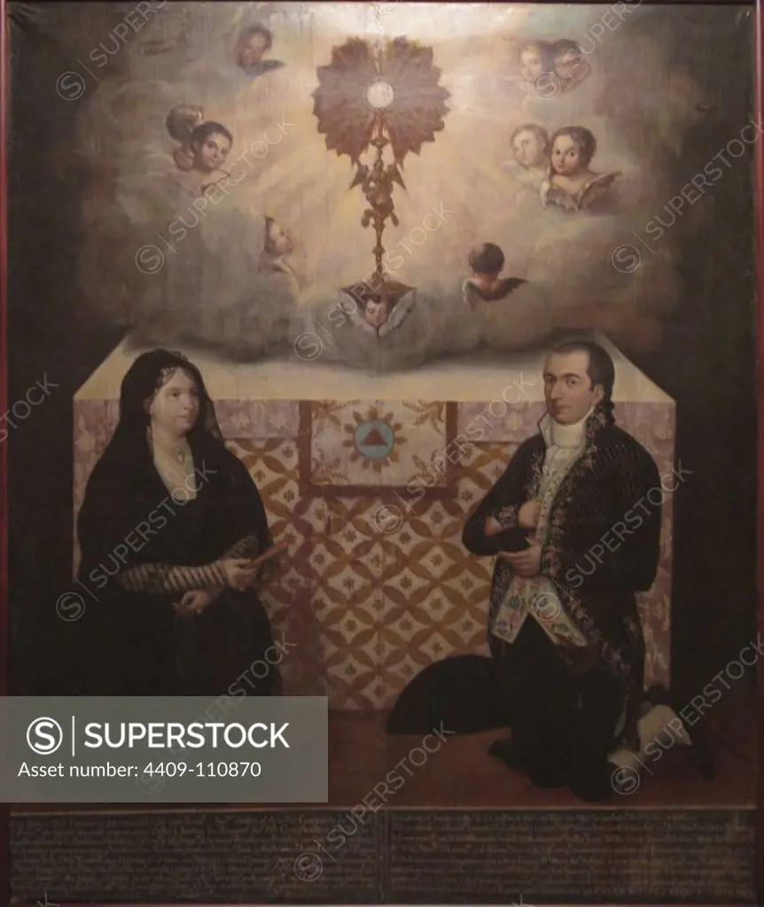 'Isidoro de la fuente and his wife', 1808, Oil on canvas. Author: ANONIMO SIGLO XIX. Location: CONVENTO FRANCISCANO. SAYULA-ESTADO DE JALISCO. CIUDAD DE MEXICO.