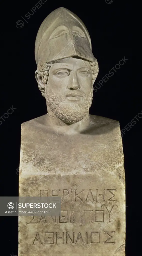 Bust of Pericles (495 B.C. - 429 B.C.). Rome, Vatican Museum. Author: Cresilas. Location: MUSEOS VATICANOS-GALERIA DE LAS ESTATUAS. VATICANO.
