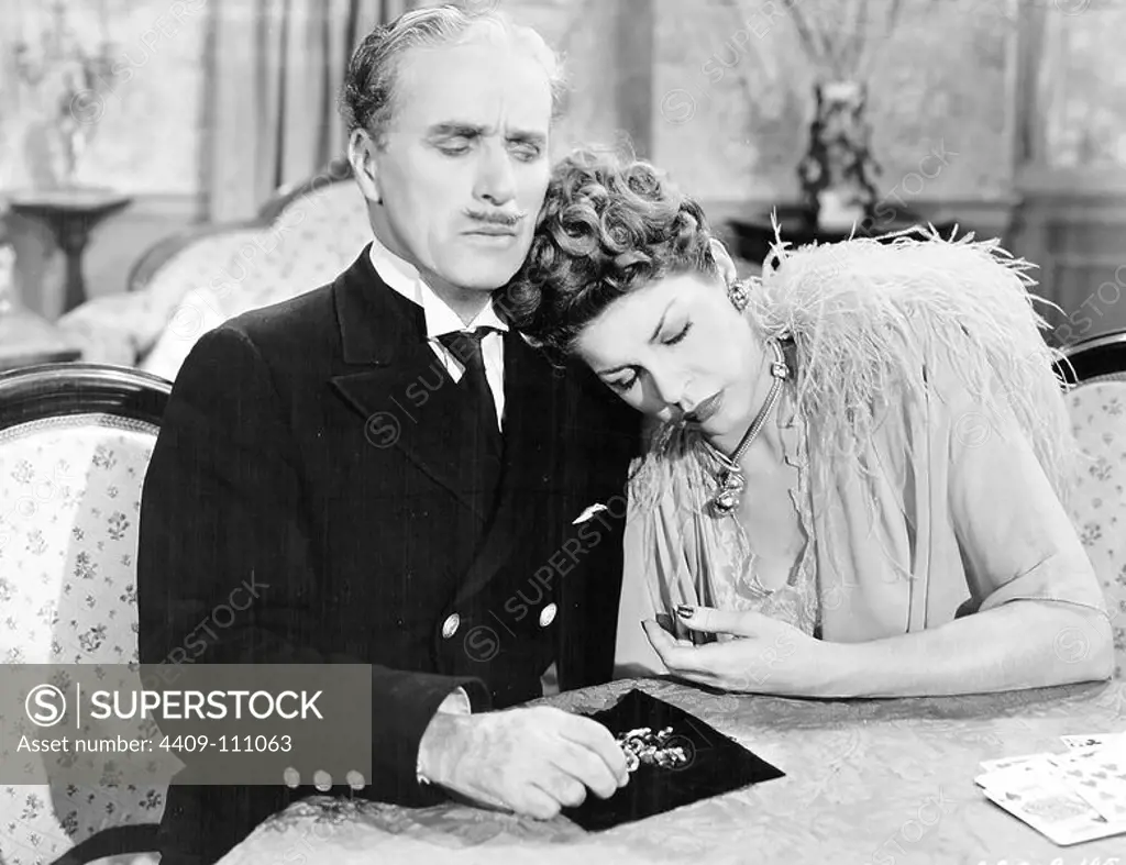 CHARLIE CHAPLIN and MARTHA RAYE in MONSIEUR VERDOUX (1947), directed by CHARLIE CHAPLIN.