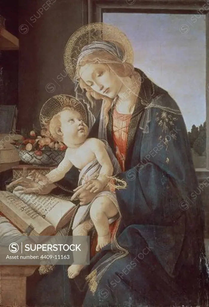 The Virgin Teaching the Infant Jesus to Read - 1480 - 58x39,6 cm - oil on canvas. Author: BOTTICELLI, SANDRO. Location: MUSEO POLDI PEZZOLI, MILAN, ITALIA. Also known as: MADONA DEL LIBRO; LA VIERGE APPRENANT A LIRE A L'ENFANT JESUS.
