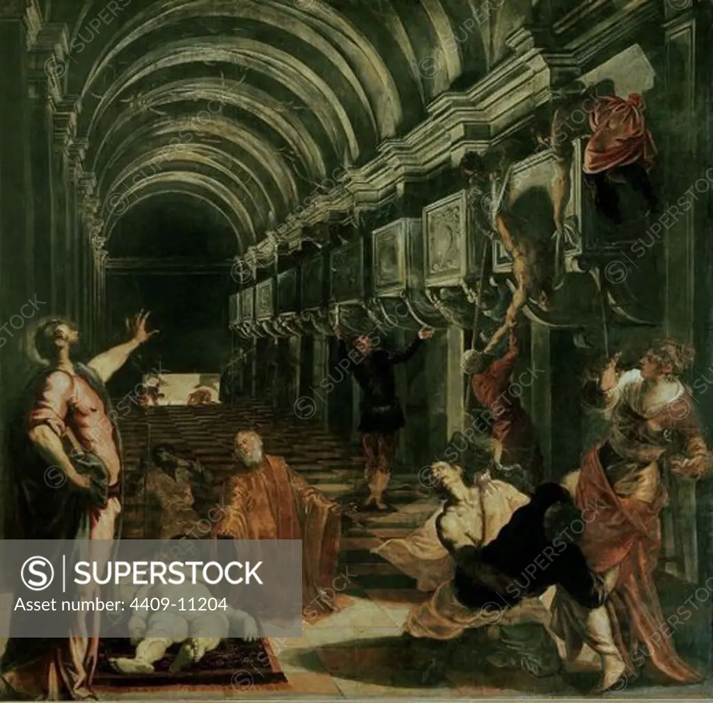 The Finding of the Body of St. Mark - 1563-64 - 405x405 cm - oil on panel. Author: TINTORETTO. Location: PINACOTECA DI BRERA, MILAN, ITALIA. Also known as: UN MILAGRO DE SAN MARCOS.