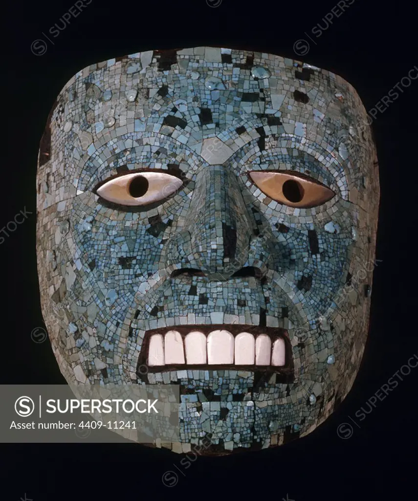 Aztec treasure. Turquoise mask of Quetzalcoalt. London, British Museum. Great Britain. Location: BRITISH MUSEUM. LONDON. ENGLAND. QUETZALCOATL.