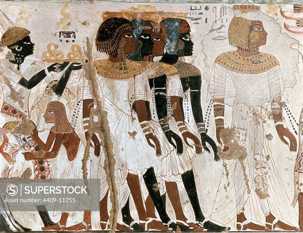 TUMBA DE NUBIAN - LLEGADA A TEBAS DE UNA PRINCESA ETIOPE - DINASTIA XVIII - PINTURA EGIPCIA. Location: BRITISH MUSEUM. LONDON. ENGLAND.