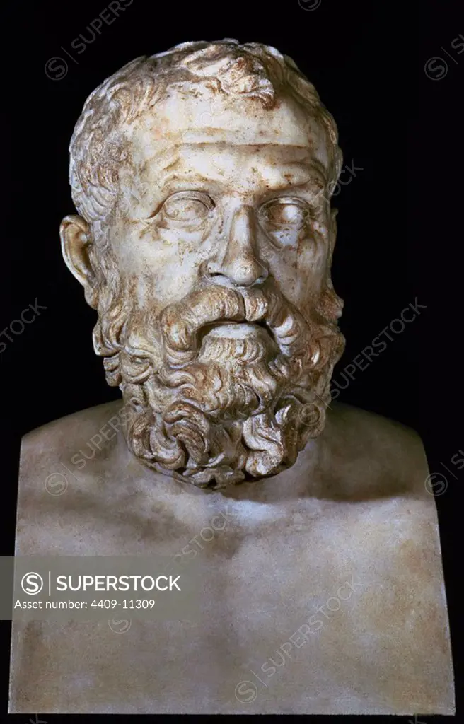 Bust of Solon (540-475 B.C.), Greek philosopher.. Naples, Saint Martin museum. Author: ANONYMOUS. Location: MUSEO SAN MARTINO. NEAPEL. ITALIA.