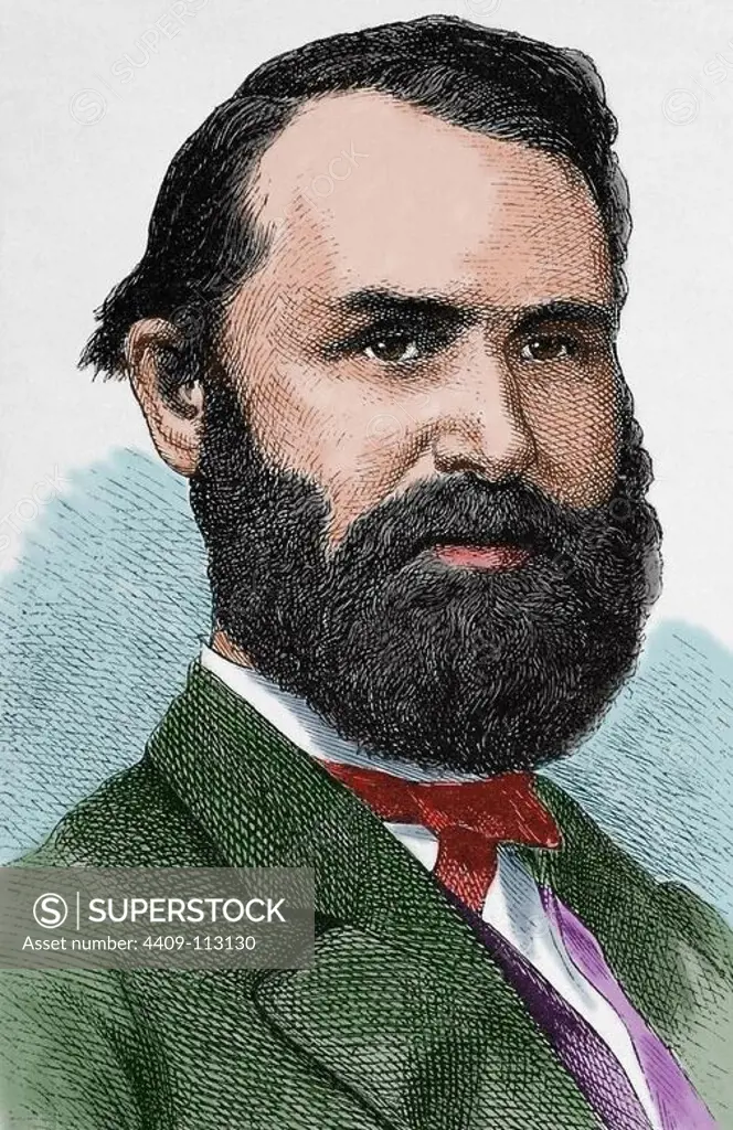 Jacob Dolson Cox, Jr. (1828-1900). North american politician. Engraving in The Spanish and American Illustration, 1870. Colored.