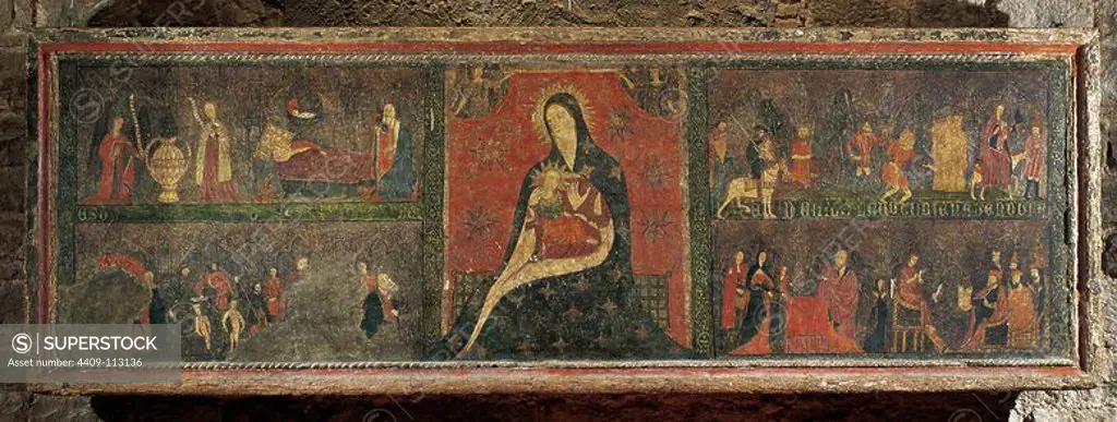 Frontal of Tordesillas. Gothic painting in tempera on wood. 15th century. From the Convent of Saint Clare, Tordesillas, Valladolid province. Diocesan Museum of Barcelona. Spain.
