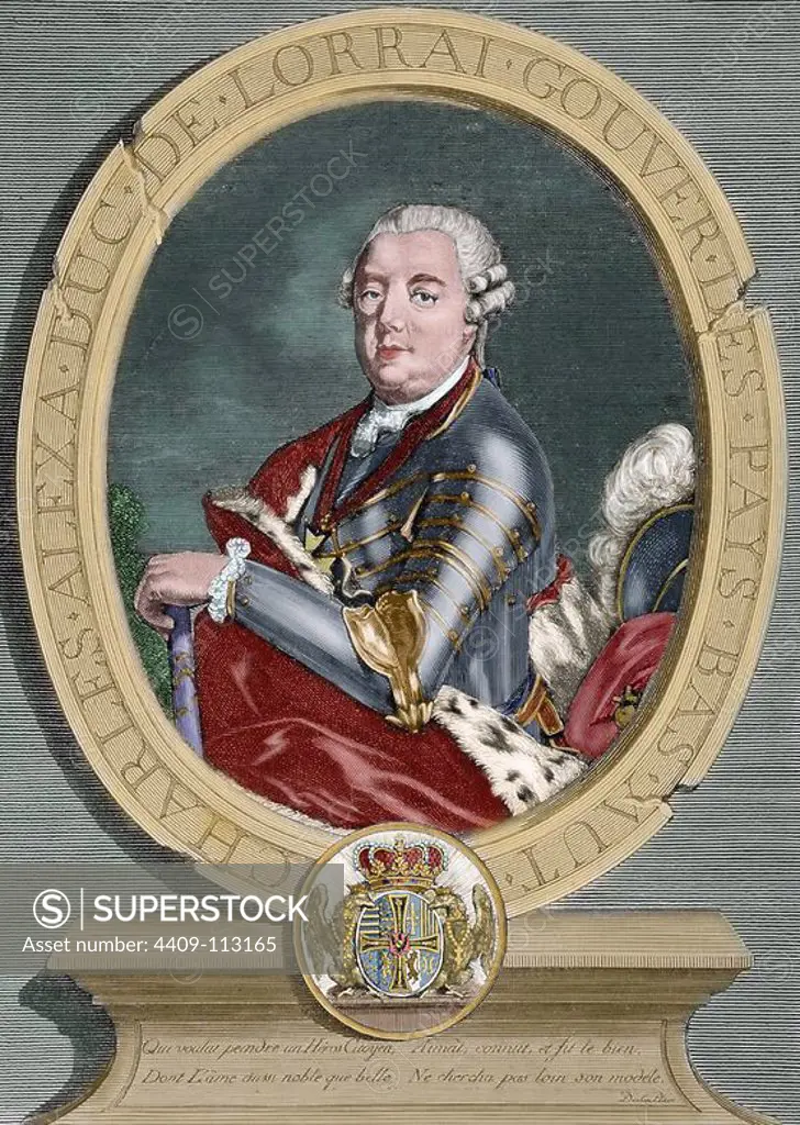Charles Alexander of Lorraine (1712-1780). Austrian general and governor of the Austrian Netherlands. Engraving by G. Greismann. Universal History, 1885. Colored.