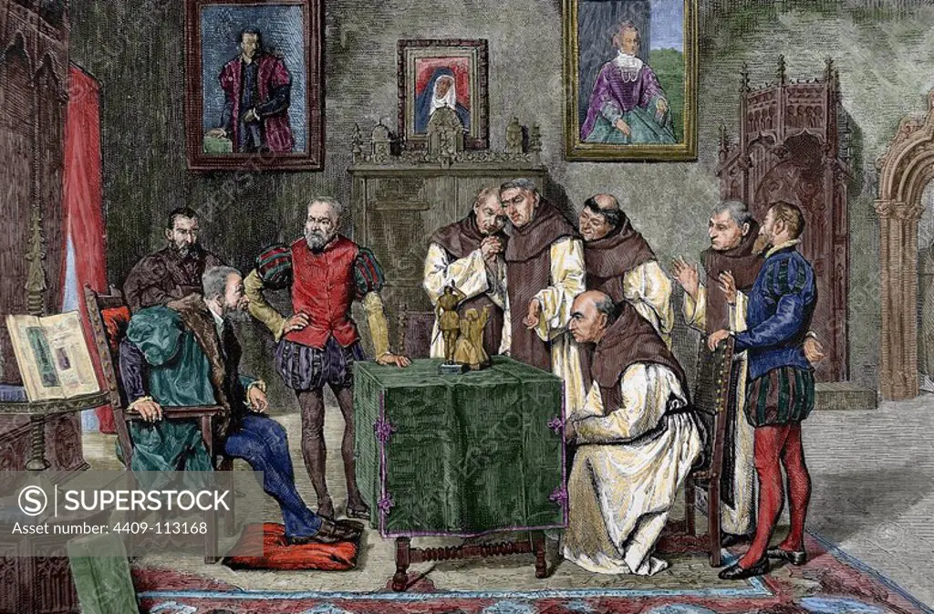 Charles I (1500-1558). King of Spain and Emperor of Germany. Charles V at Yuste. Engraving by C. Penoso. The Spanish and American Illustration, 1879. Colored.