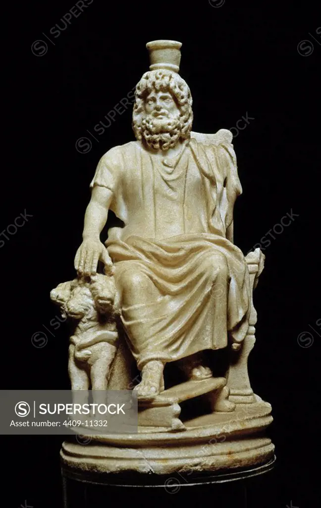 Roman art. Statuette representing Serapis on the throne. Ostia (Italy), museum. Location: MUSEO. OSTIA. ITALIA.