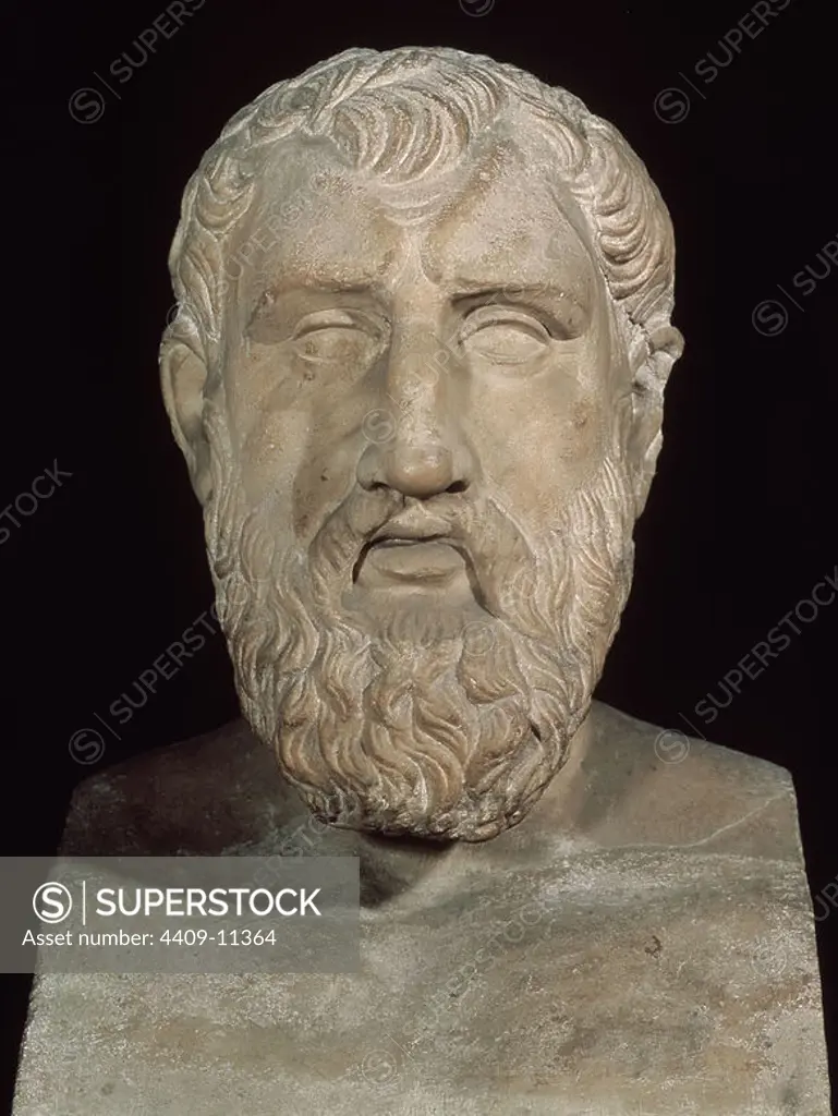 Bust of Zeno of Citium (335-264 BC), Greek philosopher and founder of stoicism.. Rome, museum of the Capitole. Location: MUSEO CAPITOLINO. Rome. ITALIA. ZENON DE CITIO.