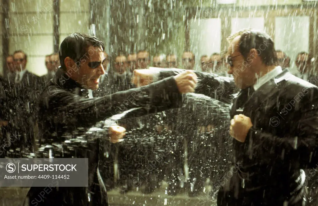 HUGO WEAVING and KEANU REEVES in THE MATRIX REVOLUTIONS (2003), directed by ANDY WACHOWSKI and LARRY WACHOWSKI.