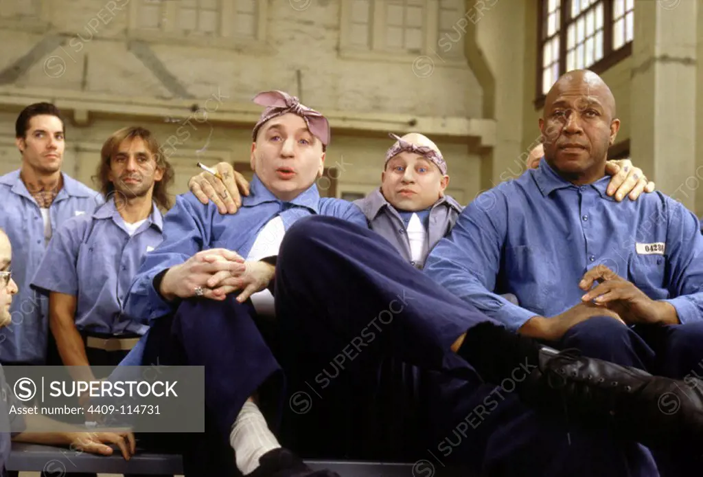 MIKE MYERS, VERNE TROYER and TOM "TINY" LISTER JR. in AUSTIN POWERS: GOLDMEMBER (2002) -Original title: AUSTIN POWERS IN GOLDMEMBER-, directed by JAY ROACH.