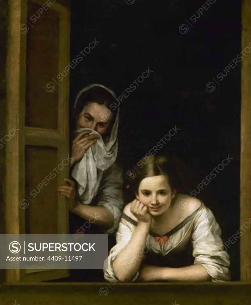 Women from Galicia at the Window - 1655/60 - 127,7x106,1 cm - oil on canvas - Spanish Baroque. Author: MURILLO BARTOLOME. Location: NATIONAL GALLERY, WASHINGTON D. C., USA. Also known as: DOS MUJERES A LA VENTANA.