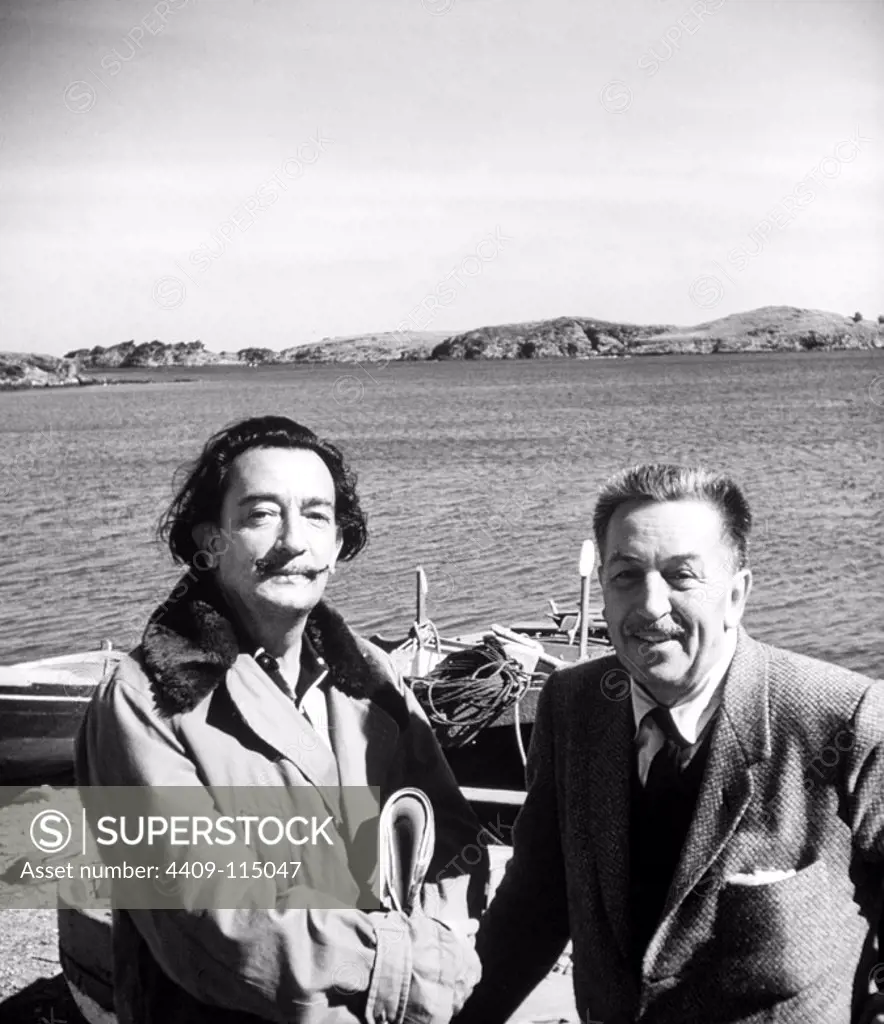 Salvador Dalí with Walt Disney in Port Lligat, Cadaqués.