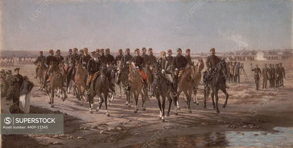 The Visit to the River Negro by General Julio Argentino Roca and his Army - 1892 - oil on canvas - 75x35 cm. Author: BLANES JUAN MANUEL. Location: MUSEO HISTORICO NACIONAL. BUENOS AIRES.