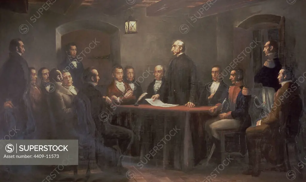 Declaration of Independence on the 28th August, 1825 - 20th century - oil on canvas. Author: EDUARDO AMEZAGA (1911-1977). Location: MUSEO HISTORICO NACIONAL CASA DE RIVERA. Montevideo. URUGUAY.