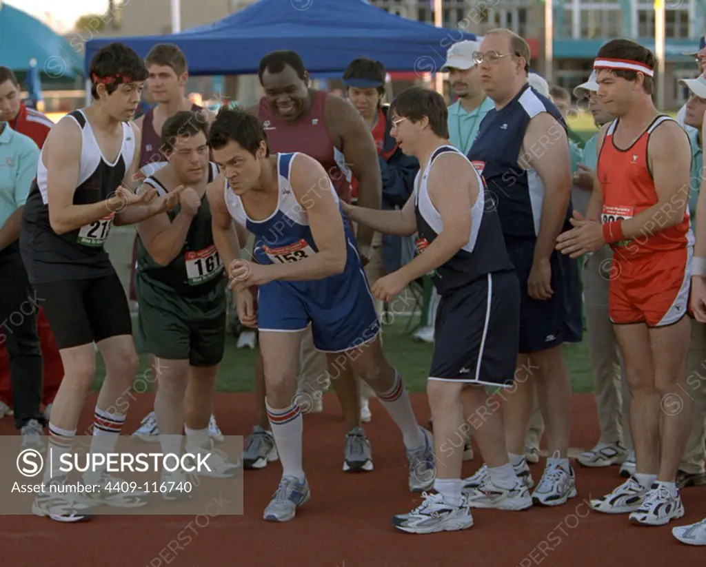 JOHN TAYLOR, JOHNNY KNOXVILLE, LEONARD EARL HOWZE, GEOFFREY AREND, EDWARD BARBANELL, BILL CHOTT and JED REES in THE RINGER (2005), directed by BARRY W. BLAUSTEIN.