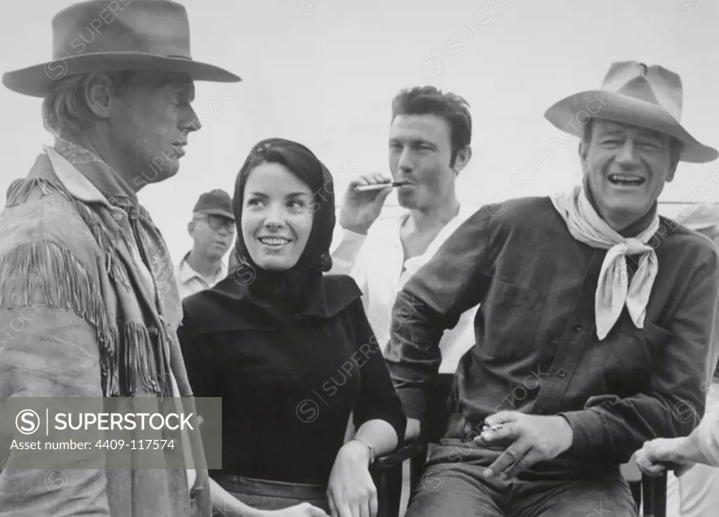 JOHN WAYNE, RICHARD WIDMARK, LAURENCE HARVEY and LINDA CRISTAL in THE ALAMO (1960), directed by JOHN WAYNE.