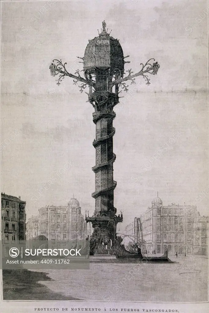 ILUST ESP/AMER-1894-MONUMENTO A LOS FUEROS VASCONGADOS-GRABADO.