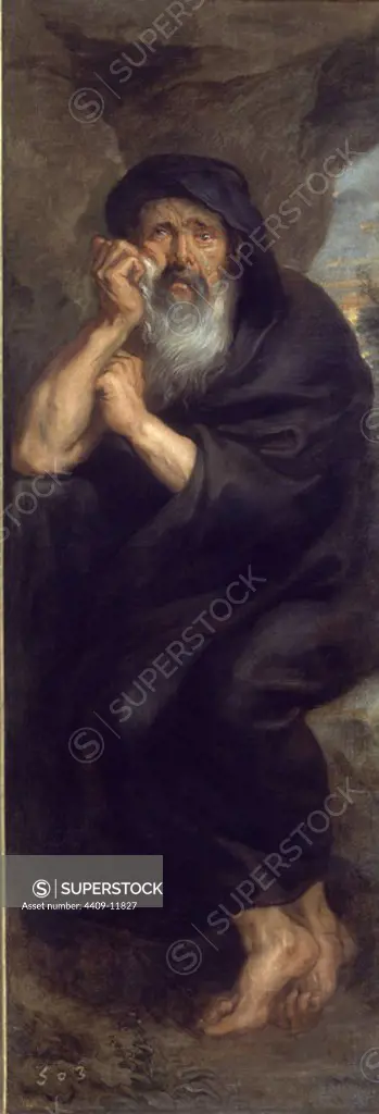 Heraclitus, the crying philosopher. Heraclito, el filosofo que llora. 1.81 X 0.63. Madrid, Prado museum. Author: RUBENS TALLER. Location: MUSEO DEL PRADO-PINTURA. MADRID. SPAIN.