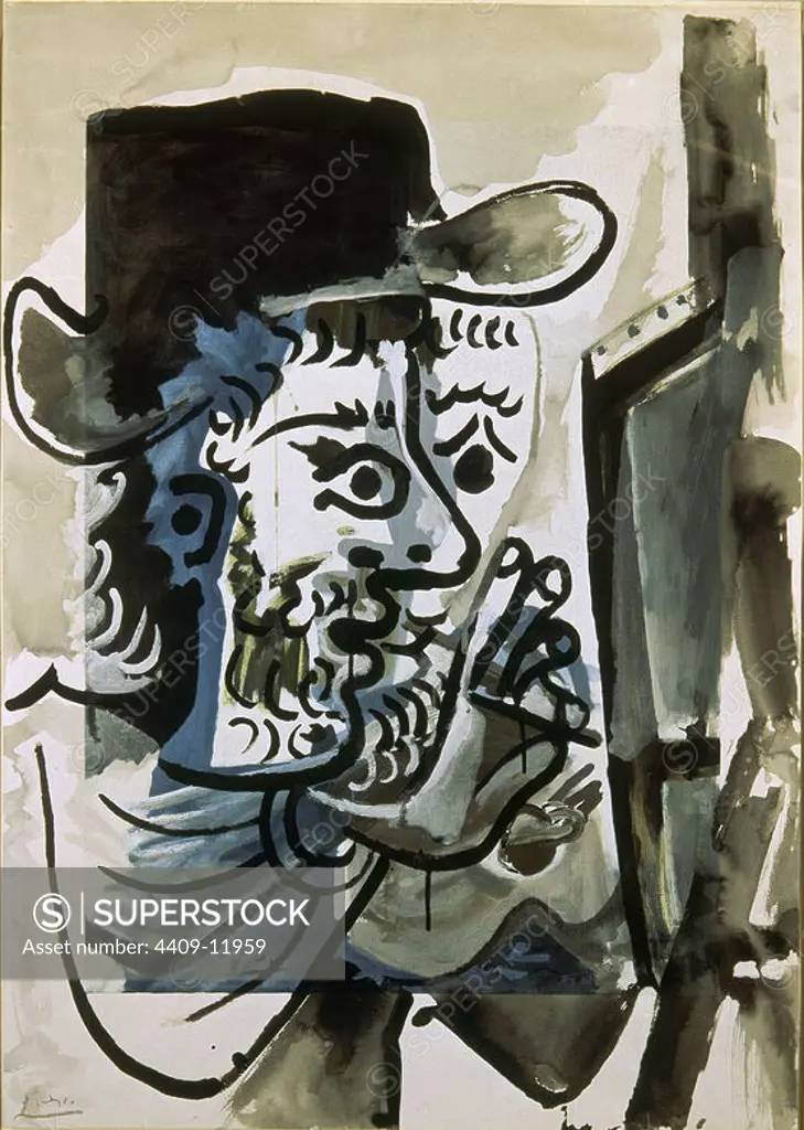 'Le peintre au travail', 1964, Gouache on paper, 96,8 x 72,3 cm. Author: PABLO PICASSO. Location: EDIFICIO TELEFONICA. MADRID. SPAIN.