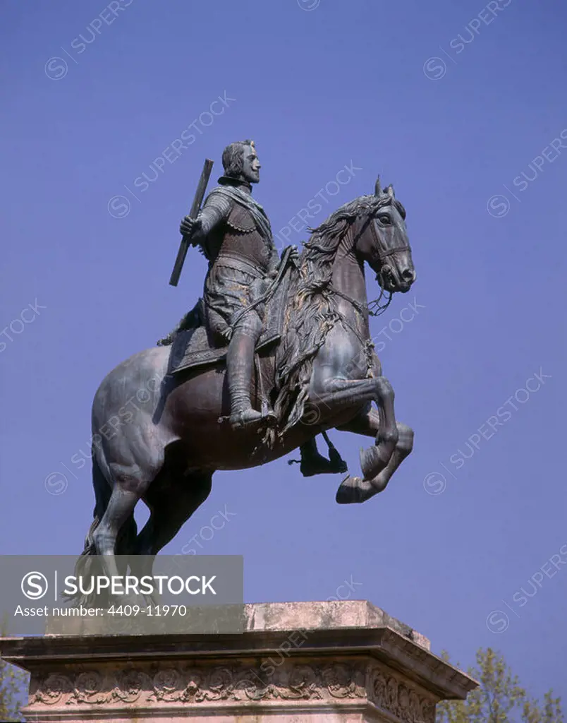 Monument to Philip IV. Equestrian sculpture. Completed in 1640. Madrid, plaza de Oriente. Author: PIETRO TACCA. Location: PLAZA DE ORIENTE. MADRID. SPAIN. FELIPE III HIJO. MARGARITA DE AUSTRIA HIJO. AUSTRIA MARGARITA HIJO. FELIPE IV REY DE ESPAÑA.