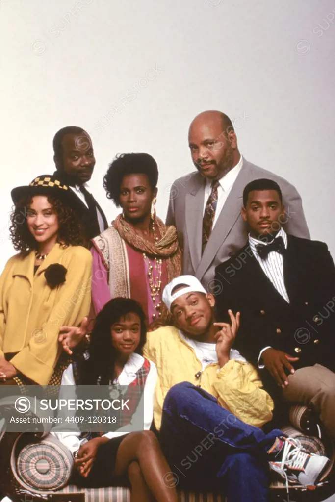 WILL SMITH, JAMES AVERY, TATYANA ALI, ALFONSO RIBEIRO, KARYN PARSONS, JOSEPH MARCELL and JANET HUBERT-WHITTEN in THE FRESH PRINCE OF BEL-AIR (1990), directed by ALFONSO RIBEIRO.