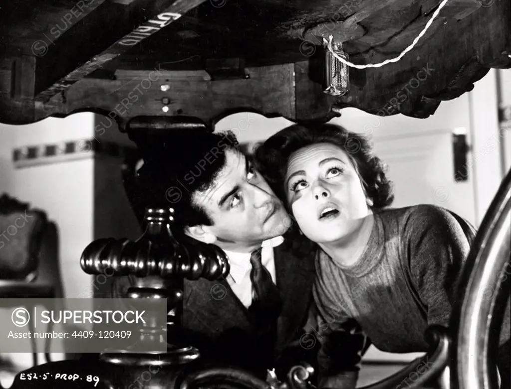 GEORGE COLE and NAN GREY in MR. POTTS GOES TO MOSCOW (1952) -Original title: TOP SECRET-, directed by MARIO ZAMPI.