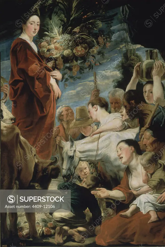 'Offering to Ceres', ca. 1619, Flemish School, Oil on canvas, 165 cm x 112 cm, P01547. Author: JACOB JORDAENS (1593-1678). Location: MUSEO DEL PRADO-PINTURA. MADRID. SPAIN. POMONA. CERES DIOSA.