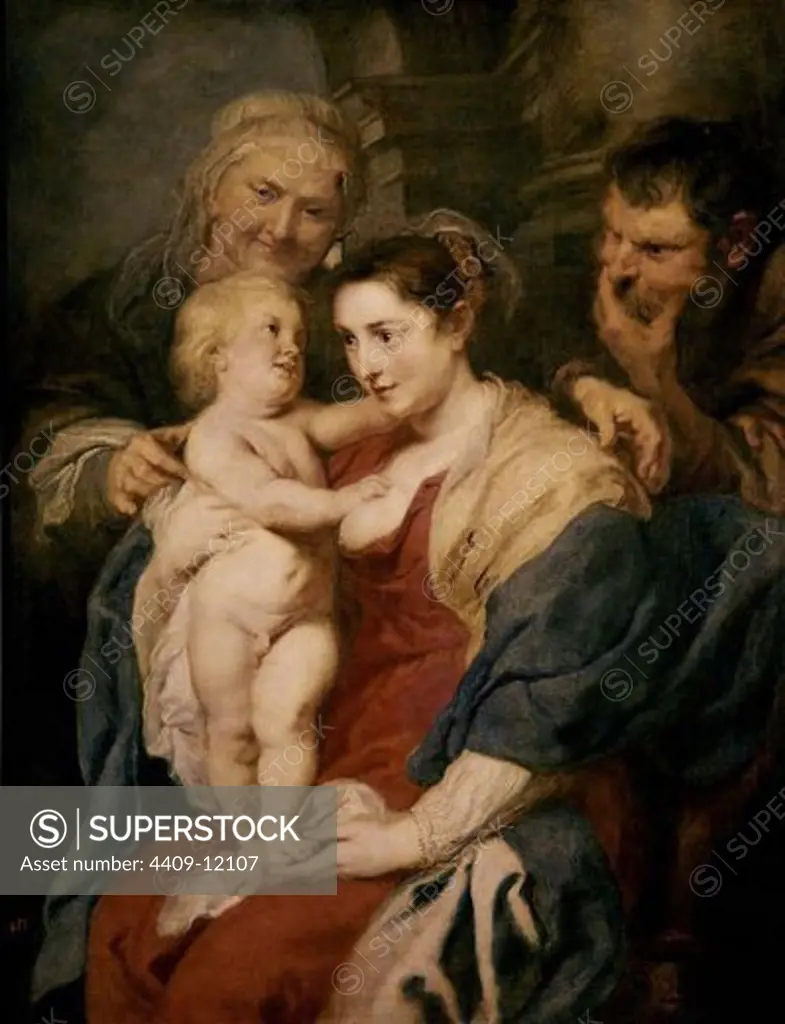 The Holy Family with Ste. Anne. La sagrada familia con Sta Ana. 1.15 X 0.90. Flemish baroque. Madrid, Prado museum. Author: RUBENS, PETER PAUL. Location: MUSEO DEL PRADO-PINTURA, MADRID, SPAIN.