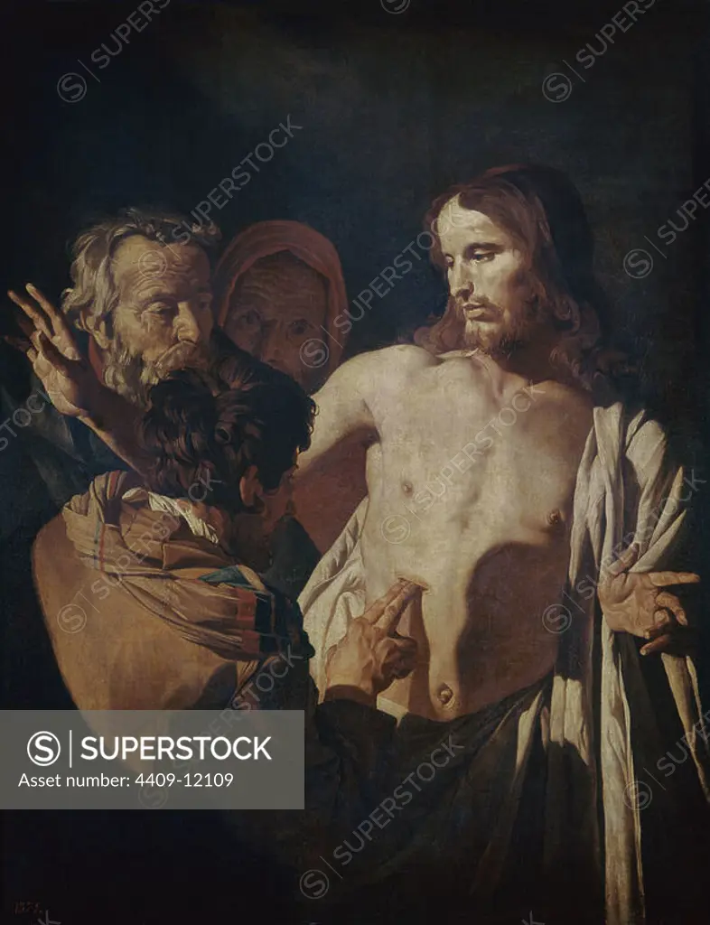 'The Incredulity of Saint Thomas', 1641-1649, Oil on canvas, 125 cm x 99 cm,. Author: MATTHIAS STOM. Location: MUSEO DEL PRADO-PINTURA. MADRID. SPAIN. JESUS. CRISTO RESUCITADO. SANTO TOMAS APOSTOL.
