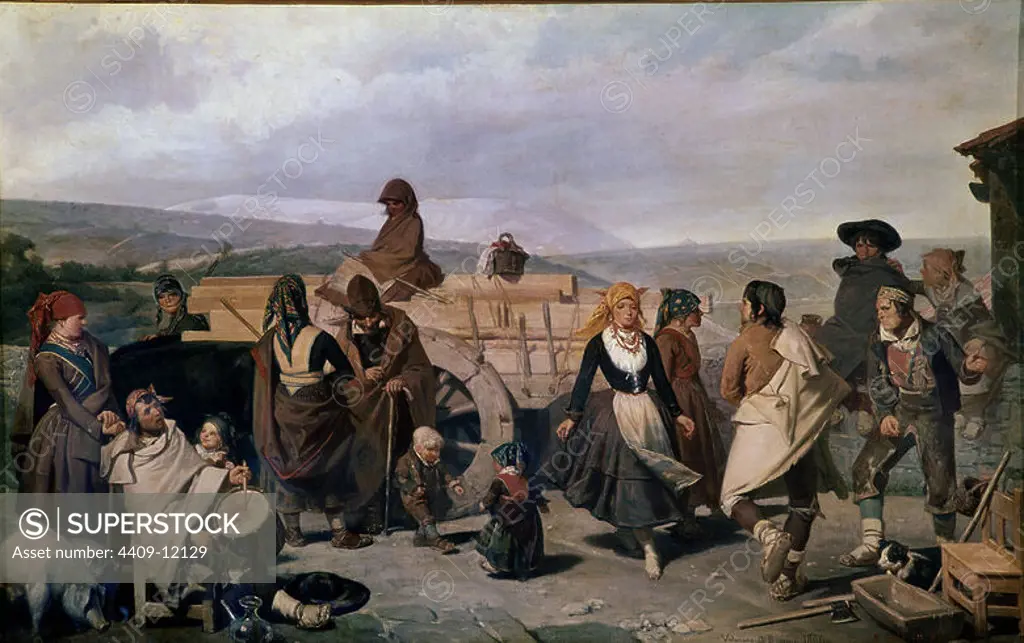 'The Dance (The Cart)', 1866, Oil on canvas, 65 cm x 101 cm, P04234. Author: BECQUER VALERIANO. Location: MUSEO DEL PRADO-PINTURA. MADRID. SPAIN.