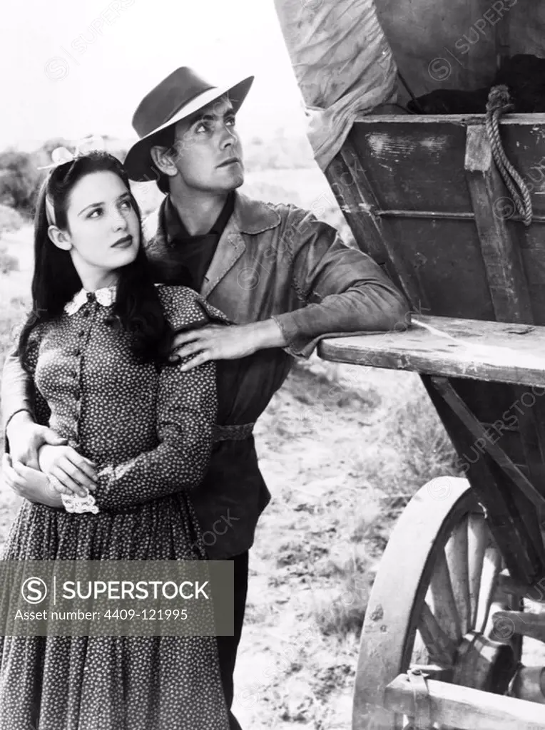 TYRONE POWER and LINDA DARNELL in BRIGHAM YOUNG (1940), directed by HENRY HATHAWAY.