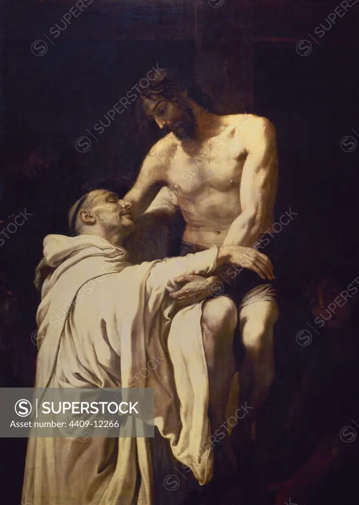 Christ Embracing St. Bernard - 1624/27 - 158x113 cm - oil on canvas - Spanish Baroque - NP 2804. Author: Francisco Ribalta. Location: MUSEO DEL PRADO-PINTURA. MADRID. SPAIN.