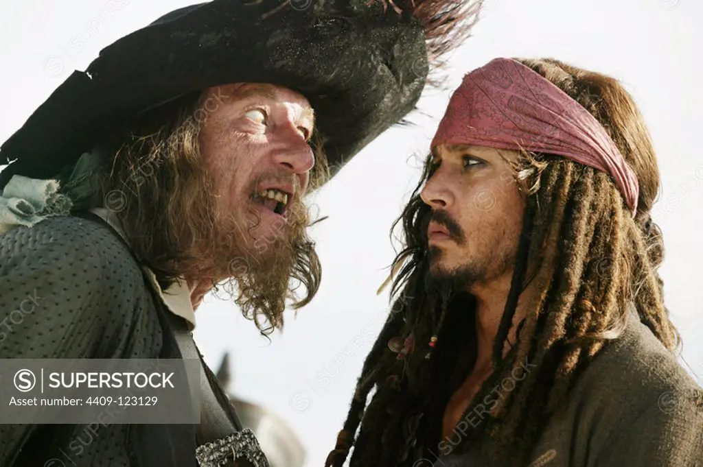 JOHNNY DEPP and GEOFFREY RUSH in PIRATES OF THE CARIBBEAN: AT WORLDS END (2007), directed by GORE VERBINSKI.