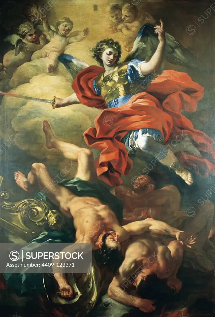 Francesco Solimena (1657-1747). Italian painter. The Archangel Michael defeating the Giants, 1690. Church of Saint George. Salerno. Italy.