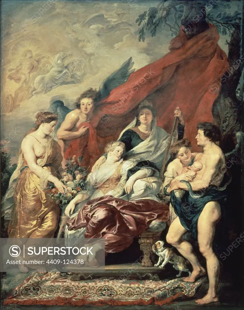 The Birth of Louis XIII at Fontainebleau - 17th century - 394x295 cm - oil on canvas. Author: PETER PAUL RUBENS. Location: LOUVRE MUSEUM-PAINTINGS. France. LOUIS XIII OF FRANCE. MARIA DE MEDICI O MARIA DE MEDICIS.