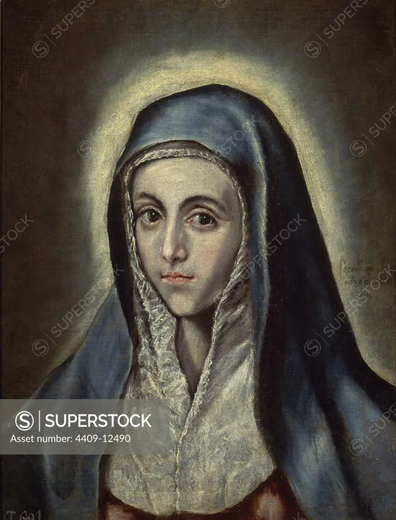 Spanish school. The Virgin Mary. La virgen María. 1587-1596. Oil on canvas (52 x 41 cm). Madrid, Prado museum. Author: EL GRECO. Location: MUSEO DEL PRADO-PINTURA. MADRID. SPAIN.
