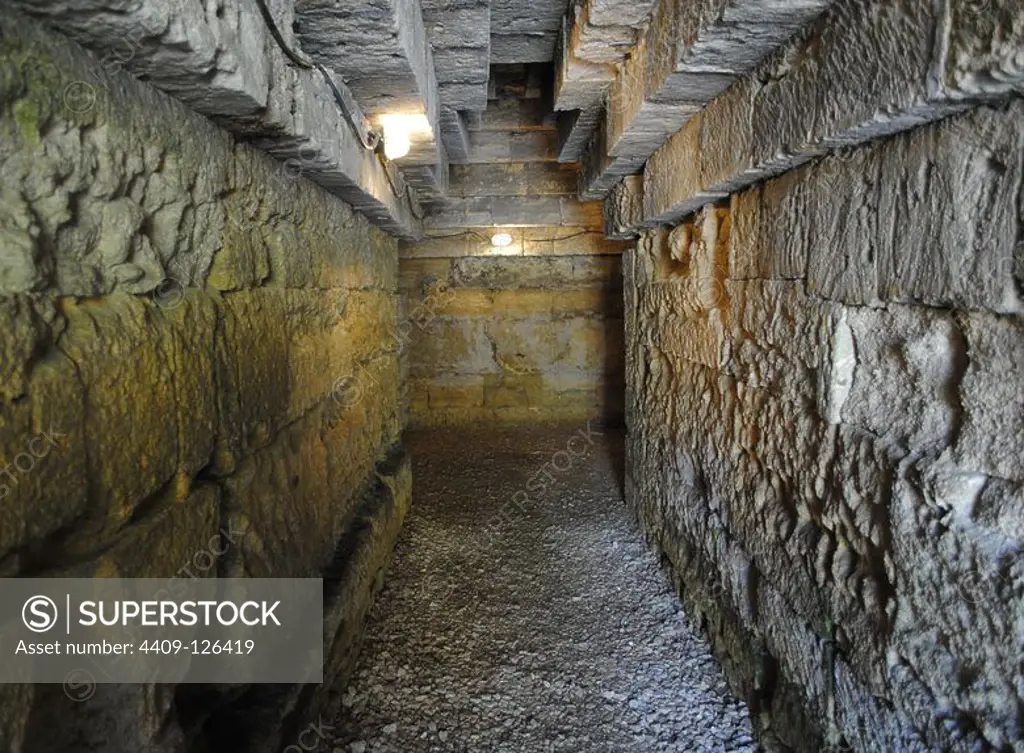 Ukraine. Autonomous Republic of Crimea. Tsarsky Kurgan, royal burial mound who probably is buried the King Leucon I. 4th century BC. Interior. Kerch.