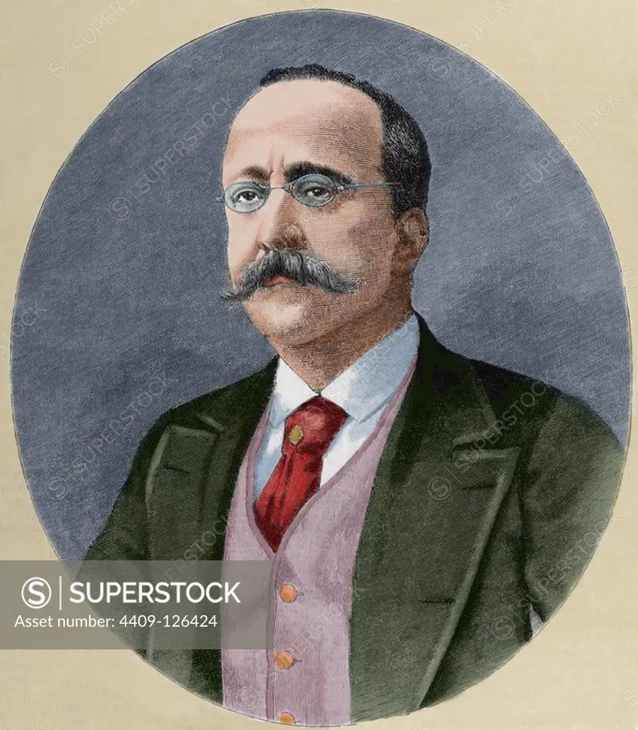 Enrique Hernandez ( Born 1828). Spanish journalist and editor of The Impartial. Engraving. "The Spanish and American Illustration", 1889. Colored.