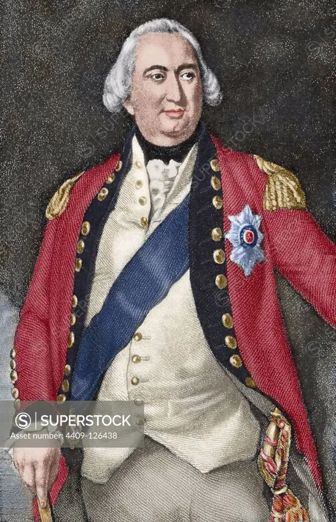 Charles Cornwallis, 1st Marquess Cornwallis (1738-1805). British Army officer. Engraving. Colored.