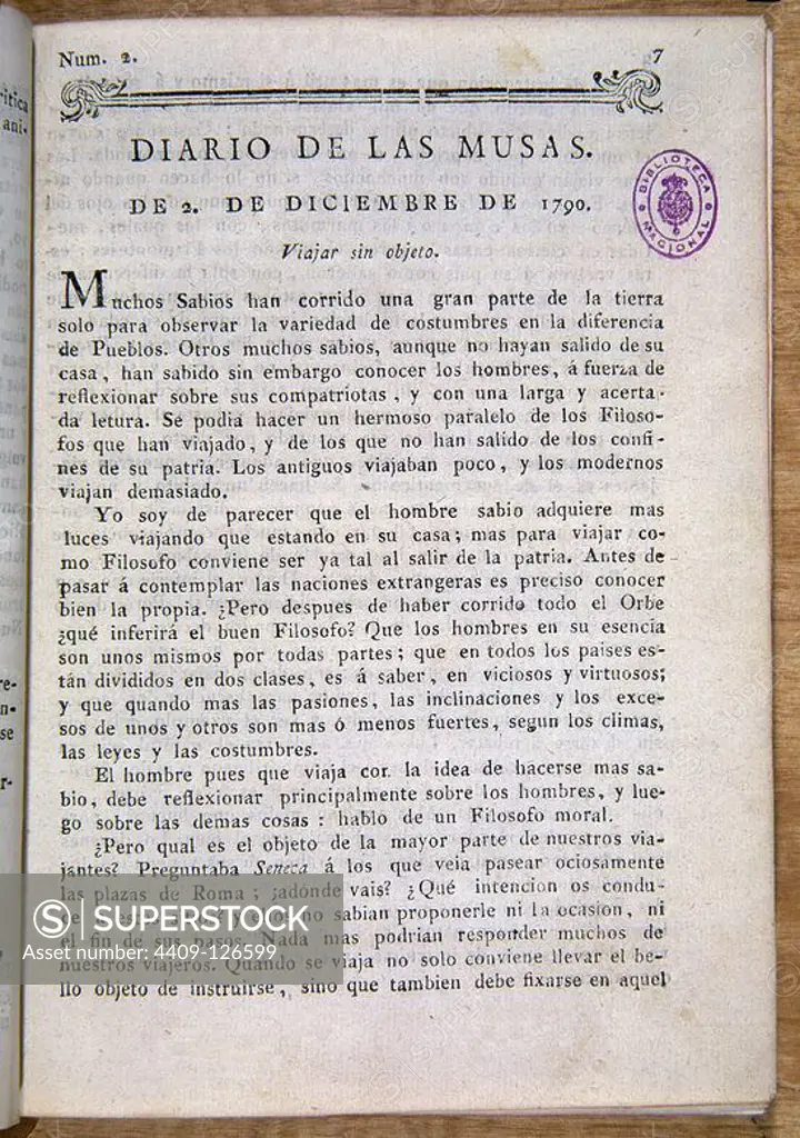 DIARIO DE LAS MUSAS - 1790. Location: BIBLIOTECA NACIONAL-COLECCION. MADRID. SPAIN.
